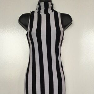 Striped Black and White Turtleneck Dress